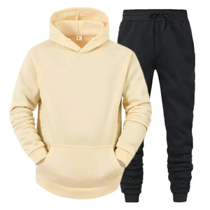 Ensemble de survêtements pour hommes, couleur unie, logo personnalisé, sweat à capuche et pantalon de jogging, tenue de sport décontractée en deux pièces - Product Image 1