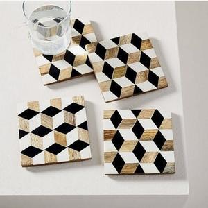 Traditional Wood and Resin Tea Cup Coasters for Home Hotel Restaurant Use Engraved Logo Wood Resin Coasters <b>Marble</b> Coasters - Product Image 3
