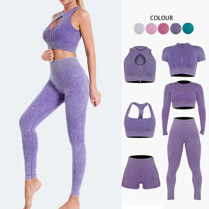 Ensemble d'entraînement pour femmes 5 pièces vêtements de gymnastique pour femmes leggings de fitness à manches longues ensembles de yoga sans couture - Product Image 1
