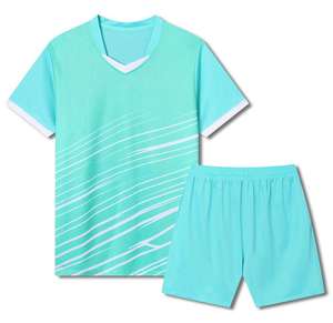 ชุดฝึกฟุตบอลสำหรับผู้ชาย2ชิ้นชุดวิ่งกลางแจ้งคอวีแบบลำลองแขนสั้นเสื้อฟุตบอล - Product Image 4