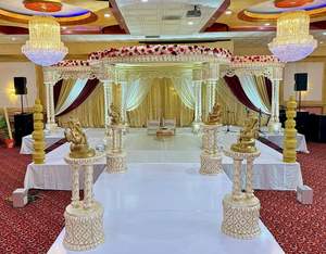 Mandap dorado elegante de tendencia para bodas tamiles fibra tradicional matrimonio del sur de la India conjunto de decoración de boda al aire libre EE. UU. - Product Image 6