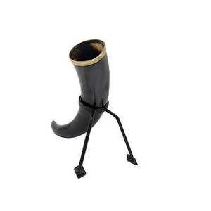 Cuerno Vikingo para Beber de Cuerno de Búfalo Natural con Soporte de Cuero Pulido y Base Metálica, Diseño Animal Religioso Ecológico - Product Image 4