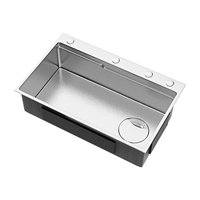 Évier de cuisine moderne fait main MOSHE SUS316 en acier inoxydable, simple bac, profondeur 230 mm, à poser/encastré/sous plan, avec purificateur d'eau intégré au robinet
