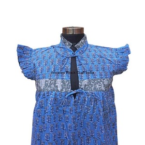 Robe d'été élégante en coton pour adultes, silhouette droite, taille naturelle, détail en dentelle, manches courtes, franges - Product Image 2