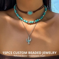 Collier en pierre précieuse turquoise de style occidental, faible MOQ, vente en gros, pendentif superposé en or et argent avec pierre naturelle, bijoux pour femme