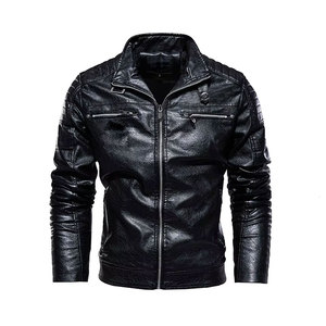 Chaqueta de cuero PU de motorista Vintage para hombre, cuello alto de otoño e invierno con capucha extraíble, logotipo frontal, cierre de cremallera - Product Image 1