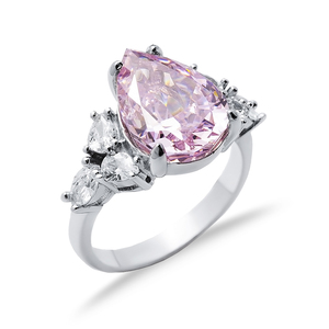 925 Sterling Silver Light Pink CZ Stone Pear Drop Design Cluster Zircon Ring Wholesale Turkish Jewelry - Product Image 3