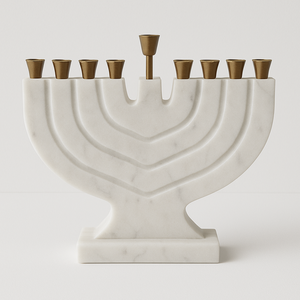 Trendy Luxurious White <b>Marble</b> Modern Geometric Menorah with Brass <b>Candle</b> Holders Elegant Designer Hanukkah <b>Candle</b> Stand Judaica - Product Image 3