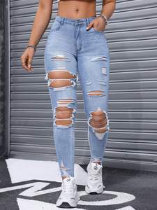 Jeans de Mezclilla Ajustados para Mujer, Cintura Alta, Elásticos, Sexys, Transpirables, Modernos, Casuales, Cómodos, Calidad de Exportación - Product Image 2