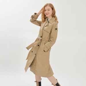 Abrigo de Cuero Tipo Gabardina para Mujer, Piel de Oveja Genuina, Color Marrón, Abrigo Largo de Invierno - Product Image 4