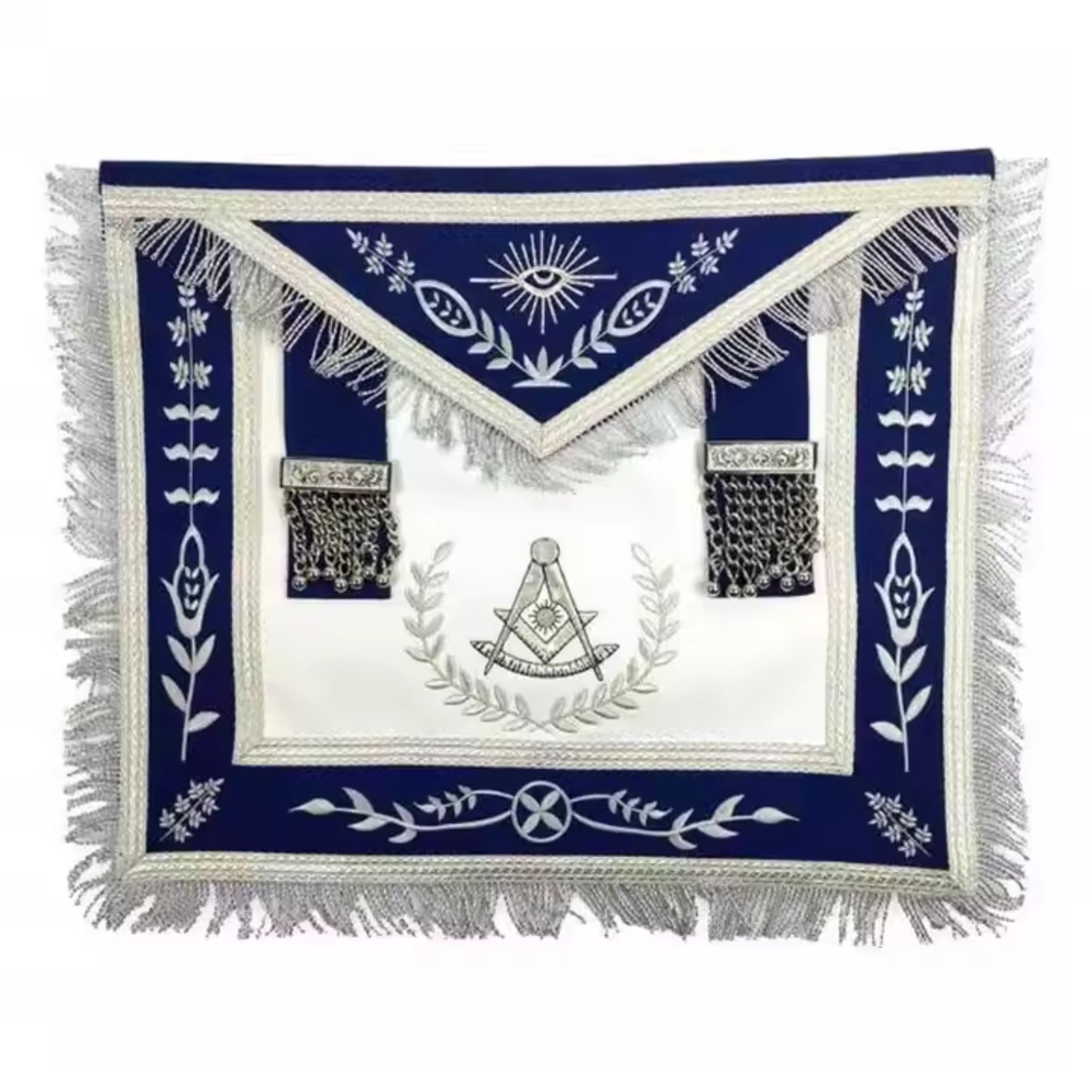 High Quality Customized Masonic Aprons Master Blue Lodge Embroidery Crafts Royal Blue White Silver Embroidery Needlework