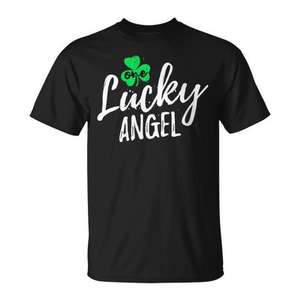 Camiseta Lucky Angel St Patricks Day Shamrock, color negro, unisex, talla para adultos - Product Image 2
