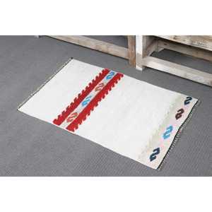 Petit tapis Kilim vintage 1,7x2,7 pi (52x82 cm), tapis turc en laine rayé blanc - Product Image 4