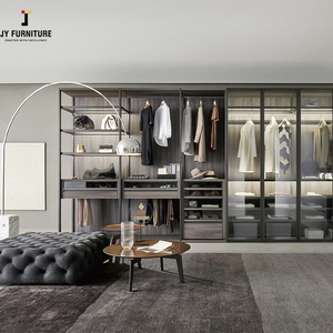 JY madera dura estilo moderno Modular cierre suave armario puerta de vidrio madera contrachapada armarios muebles de dormitorio - Product Image 4