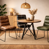 Fauteuil d'appoint vintage en cuir véritable marron, fait main, capitonné, écologique, imperméable, empilable et léger |   Salle à manger d'appartement
