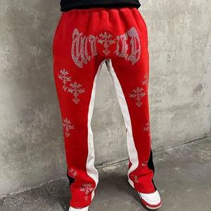 Pantalon en strass bling du fabricant personnalisé pantalon Streetwear pantalon de survêtement évasé ample empilé pantalon de survêtement pour hommes pantalon en strass - Product Image 3