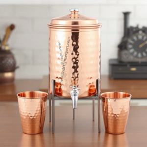 Elegante juego de dispensador de agua de cobre con soporte de metal y vasos, estación de bebidas para fiestas en casa y ocasiones para beber - Product Image 2