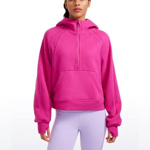 Sudadera Nueva para Mujer, 100% Algodón, Estilo Casual, Color Sólido, Manga Larga, Cuello Alto, Media Cremallera, Bolsillo, Corte Holgado - Product Image 1