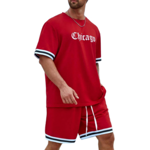 2025 New Casual Streetwear Summer 2-Piece Breathable 100% Cotton Crew Neck <b>Red</b> White Short & T-<b>shirt</b> <b>Shirt</b> Set Unisex - Product Image 1