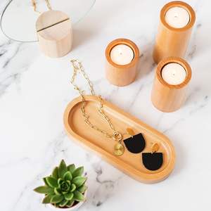 Bougeoirs en bois pour bougies chauffe-plat-Ensemble de bougeoirs décoratifs à plateau à 3 supports pour café de pièce maîtresse de table - Product Image 6