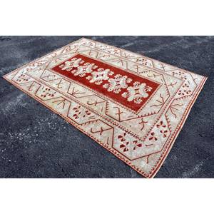 พรมตุรกีโบราณขนาดใหญ่6.4x8.5ฟุตคลาสสิกสีแดงเบจแอบสแตรกต์ลวดลายขนสัตว์วัสดุขนแกะขนาด10มม. สำหรับตกแต่งห้องโถง - Product Image 2