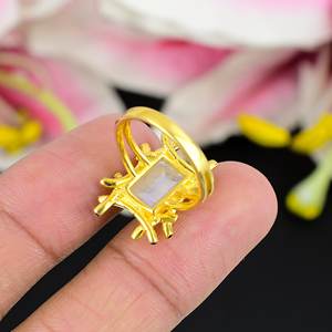 Bague en pierre de lune arc-en-ciel naturelle séduisante, plaquée or, argent sterling 925, bijoux fins pour femmes, anniversaire, mariage, fête - Product Image 4