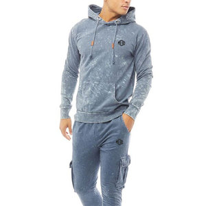 Sudadera con capucha azul lavada para hombre y conjunto de Jogger de carga elegante jersey con cordón con bolsillos, chándal informal, conjunto de dos piezas - Product Image 1