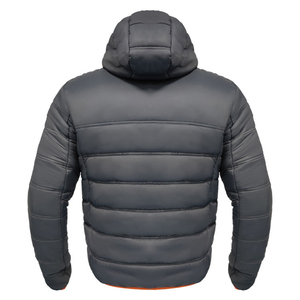 Men's <b>Grey</b> Orange Contrast Quilted Puffer Jacket Hooded Padded Winter <b>Coat</b> Zip Pocket Wholesale OEM - Product Image 3