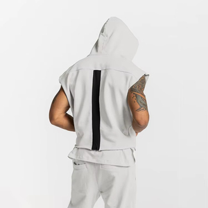 Sweat à capuche personnalisé imprimé effet vieilli pour homme, sans manches, coupe oversize, style streetwear décontracté, logo brodé, 100% coton, hiver - Product Image 2
