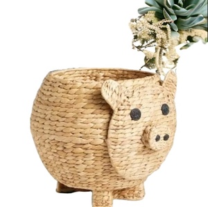 Cute Rattan Rounded Handmade Eco Friendly Seagrass Natural Water Hyacinth Storage Baskets Animal Basket for Kids Bedroom Basket - Product Image 2