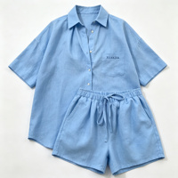 Ensemble deux pièces en lin pour femmes, vêtements d'été décontractés, chemise à manches courtes et short, avec broderie personnalisée, ensemble pour femmes OEM