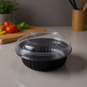 24oz Disposable <b>Bowls</b> with PP Black Base & PS Clear Lids <b>Microwavable</b> Black & Clear Food Container - Product Image 3