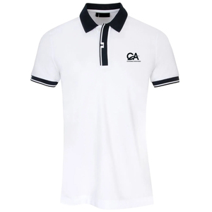 Transpirable que absorbe la humedad 100% poliéster Ajuste estándar relajado con tapeta de 2 botones Black Performance Mens Golf Polo Shirt - Product Image 1