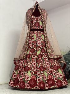Lehenga Choli-ropa de novia para boda, 9000 terciopelo con hermosa flor bordada, multihilo y Diamante, venta al por mayor - Product Image 4