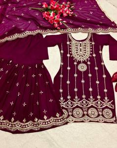 Designer <b>Wedding</b> Wear <b>Top</b>-Sarara With Dupatta With Sequence Work - Product Image 4