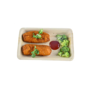Assiettes et plateaux en feuille de palmier en forme de rectangle de luxe vert pour une alimentation durable - Product Image 1