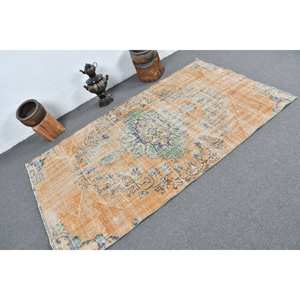 Tapis turc Vintage Orange Bleu Patchwork Design 4.1 X 7.1ft Large Surface Laine Classique Rectangle Couloir Latex pour Chambres - Product Image 2