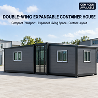 Maison conteneur préfabriquée à double aile extensible et isolée, design moderne, bâtiment modulaire en acier portable, personnalisable, garantie 2 ans