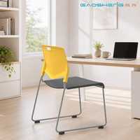 Chaise de conférence empilable ergonomique avec dossier jaune et assise gris foncé, structure en fer, pour réunions, bureaux, écoles, hôtels