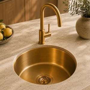 Évier de cuisine rond à cuve unique à encastrer, finition laiton brossé, design moderne, facile à nettoyer DRC-2028 - Product Image 2