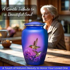 Lot de 6 urnes décoratives colibri pour cendres adultes Urnes funéraires en aluminium violet métallique 4 urnes incluses - Product Image 4