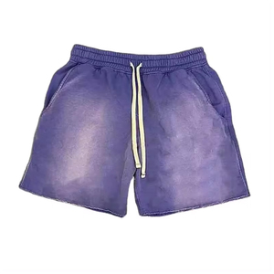 Venta caliente HOMBRES ACID WASH Shorts Alta calidad 100% algodón Sun Fade con diamantes de imitación Patrón sólido Streetwear Sun Fade Shorts - Product Image 1