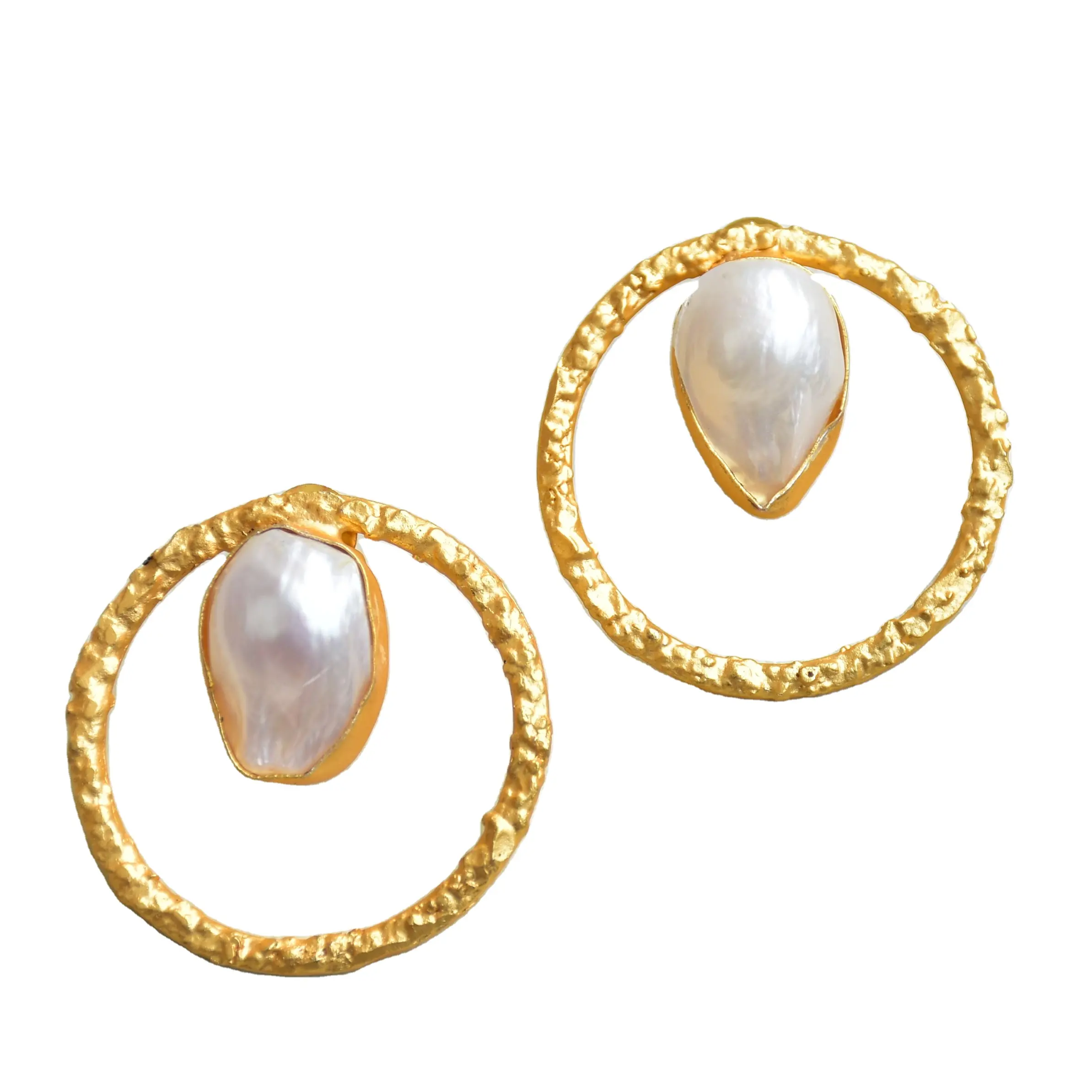 Perle einzigartige hand gefertigte Ohrringe Natürliche Süßwasser perle runde Ohr stecker Vergoldete Perlens chmuck hersteller