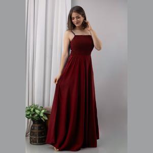 Robe de soirée confortable en mousseline de soie bordeaux, coupe trapèze, taille empire, longueur ras du sol, ornée de dentelle et de perles de cristal, style simple, pour taille XL - Product Image 5