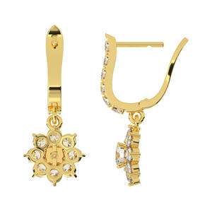 Boucles d'oreilles pendantes en plaqué or massif 10 carats à la mode vintage pierre de zircon CZ en forme de fleur pour toutes les occasions-cadeau de fête - Product Image 5