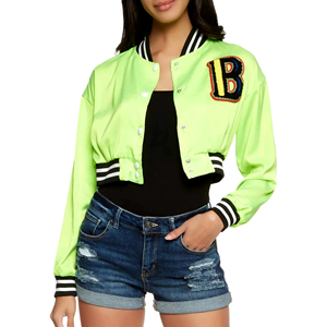 Venta al por mayor de chaqueta personalizada recortada de satén completo Letterman Varsity Jacket Nuevo estilo Top Seller para el invierno - Product Image 1