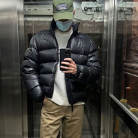 Chaqueta de lona acolchada para hombre con logo frontal personalizado, abrigo de invierno cálido con cuello alto, cremallera, impermeable, cortavientos, acolchado tipo burbuja para esquí