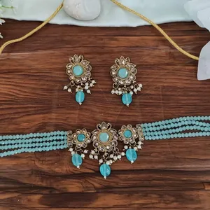 Mehendi-ropa de fiesta de esmalte para mujer, collares de estilo elegante, accesorios de joyería, conjunto de Gargantilla antigua