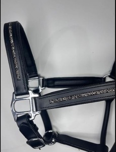 สายจูงม้าหนัง Adeefa Enterprise สีดำประกายคริสตัล พร้อมอุปกรณ์ตกแต่งแบบสแตนเลส สำหรับม้า - Product Image 2