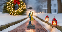 Résine Romantique Amour Couple Parapluie Statue Figurine Standard Multicolore Métal Artisanat Saint Valentin Cadeau Petit Ami Mari Femme